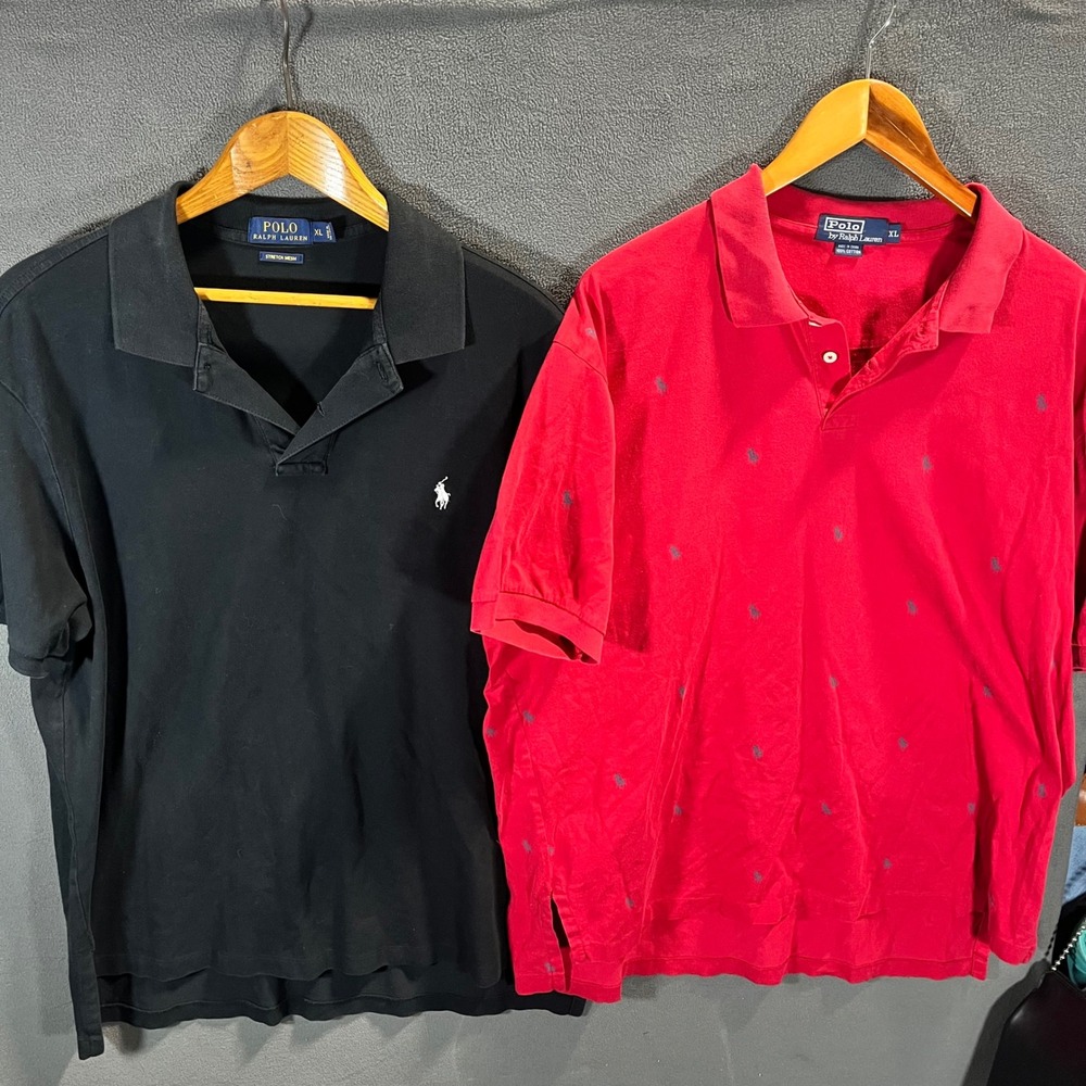 Lot of 2 Polo Ralph Lauren Mens XL Shirts Black Stretch Mesh & Red Pony Print